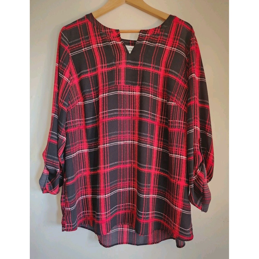 Cj Banks Women's Blouse Plaid Top Long Sleeve Size 1X